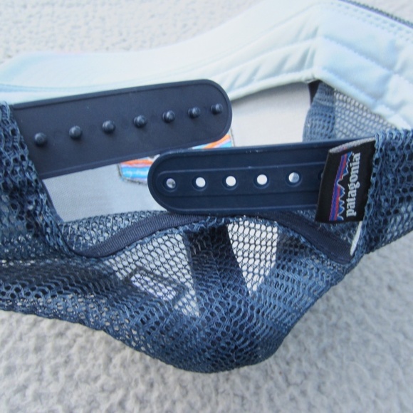 Patagonia Trucker Hat Unisex one size Mesh White Blue Adjustable SnapBack hikin - Picture 10 of 13